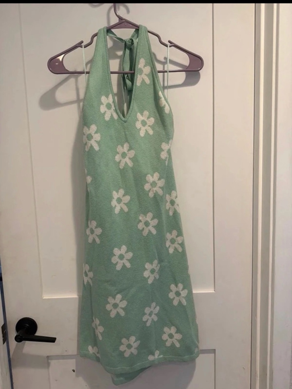 Hollister Mint Green Halter Mini Dress with White Daisy Pattern